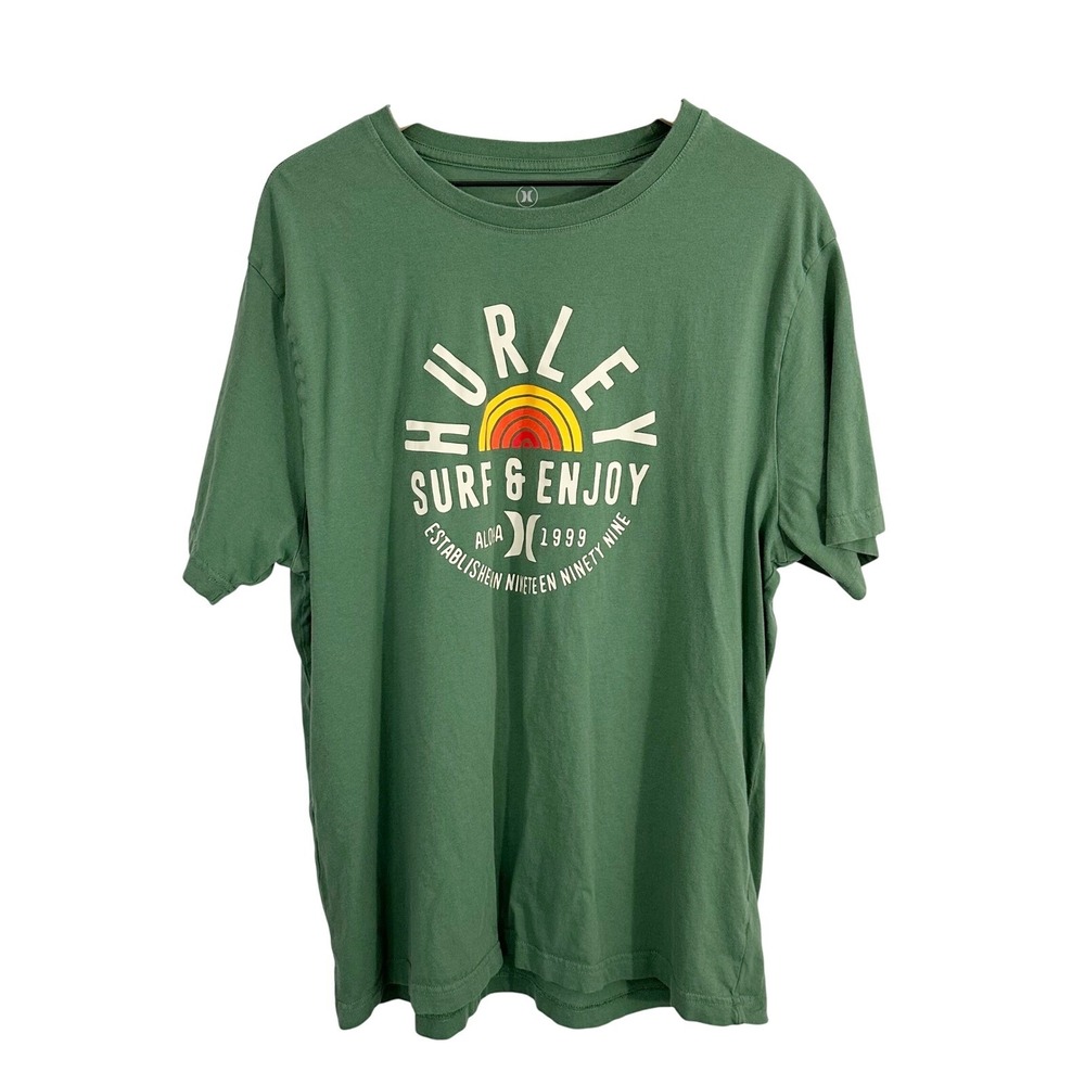 Hurley Surf Enjoy Aloha Graphic Print Short Sleeve T-Shirt Top Green Extra Large